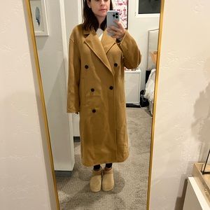 Double-Breasted Long-Sleeved Wool-Cashmere Long Coat